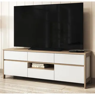 TV-Lowboard "Finnes" in weiß und Eiche TV Unterteil skandinavisch 164 cm, Soft-Close - Weiß, Braun