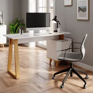Vicco Schreibtisch Nautica Computertisch Büro PC Arbeitszimmer weiß Eiche Skandi