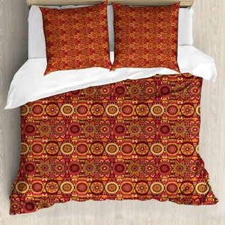 ABAKUHAUS Mandala Bettbezug, Floral Boho Geometric, Milbensicher Allergiker geeignet mit Kissenbezügen, 155 cm x 220 cm - 80 x 80 cm, Mehrfarbig - Bunt