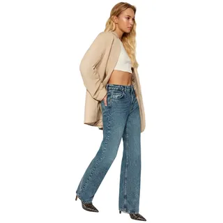 TRENDYOL Damen Blue Pale Effect Vintage High Waisted Wide Leg Twoaw24je00089 Jeans, Blau, 40 EU