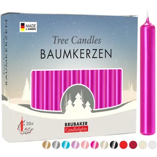 BRUBAKER Baumkerzen Wachs - Weihnachtskerzen für Weihnachtspyramiden und Schwibbögen - Pyramidenkerzen Christbaumkerzen, 100 Stück, Pink - Rosa