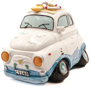 Kremers Schatzkiste Spardose Mini Auto 17cm Urlaubskasse Retro Design handbemalt - Cooles Strand-Sparschwein aus Polyresin – originelles Geschenk für Reiselust & Deko