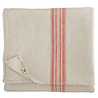 Linen & Cotton Luxus Vintage Shabby Chic Rustikal Tischdecke Provence - 100% Leinen, Beige Natur Rot (136 x 200 cm) Tischtuch Stoff Tischwäsche Rechteckig für Haus Home Küche Dekoration Wohnzimmer