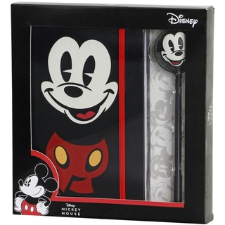 Disney Micky Maus Face-Geschenkbox mit Tagebuch und Fashion Kugelschreiber, Schwarz, 22,4 x 23,2 cm