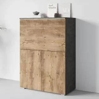 Home Affaire PC-Schrank "Vera, Sekretär, Home-Office-Schreibtisch mit LED-Beleuchtung" 1 Stk. tlg. Multifunktional mit Stauraum, klappbare Tischfläche, LED, B 90 cm, matera, kastanien breslau