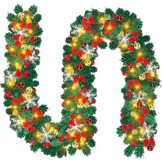 Jaxguom Weihnachtsgirlande mit Beleuchtung, 5m 100 LEDs inkl.Deko Tannengirlande Grün Künstlicher Innen & Außen Weihnachtsdeko für Treppen Kamin Haustür weihnachtsdeko Girlande