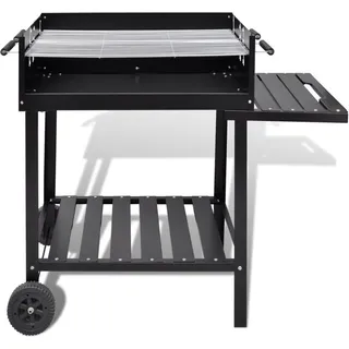 vidaXL BBQ Grill Säulengrill Standgrill Kohlegrill Barbeque mit 2 Rädern - Schwarz