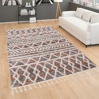 Paco Home Hochflor-Teppich »Monza 653« rechteckig 34 mm Höhe meliert, Rauten Muster, 3D-Effekt, mit Fransen, bunt