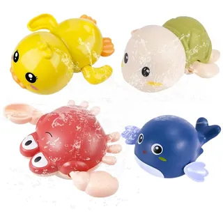 Baby Badespielzeug, 4 Stück, Aufzieh-Badespielzeug für Kinder, Badewannen-Spielzeug, Bad-Schwimm-Spielzeug für Kleinkinder, Jungen, Mädchen 0 1 2 3 4 5 Jahre alt