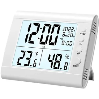 Sharplace Digitale Badezimmeruhr mit Hygrometer und Thermometer, Dusche-Timer-Wecker mit Alarm und großer LCD-Anzeige, Digital Alarm Clock Household Thermometer für Home Kitchen Badezimmer, Weiss
