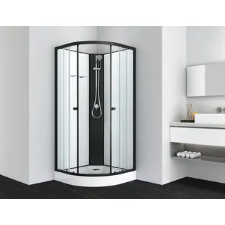 SANOTECHNIK BALATON Komplettdusche mit Schiebetür 90 x 203 cm weiß/schwarz matt Sicherheitsglas