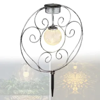 bmf-versand Solarleuchte Garten Kreis Kugel Solarlampe Außen Leuchte Solar LED mit Pflegetuch - Silber