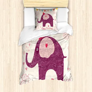 ABAKUHAUS Geburtstagsfeier Mantele, Lila Kunst-Elefant, Milbensicher Allergiker geeignet mit Kissenbezügen, 135 cm x 200 cm - 80 x 80 cm, Rosa - Rosa