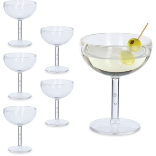 Relaxdays Cocktailschalen, 6er Set, aus Kunststoff, bruchsicher, BPA-frei, Mehrweg Martini Gläser, 400 ml, transparent