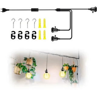 Pendelleuchte mit Stecker, Hängelampe mit Stecken und Schalter 3-Flammig Lampenfassung E27 mit Kabel, Vintage Lampenkabel Hängende Leuchte 6,3M, DIY Einzelkopf Hängeleuchte Kabel Seil für Cafe Balkon
