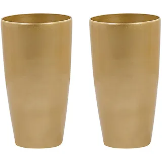 Beliani Blumentopf 2er-Set gold rund 32/32/58 cm Tseria , Stein , 58 cm , Dekoration, Blumen & Blumentöpfe, Übertöpfe