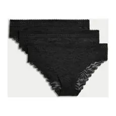 Womens M&S Collection 3pk FlexifitTM Lace Brazilian Knickers - Black, Black - 8