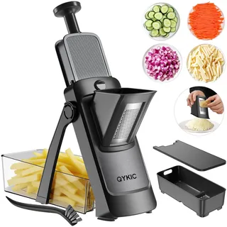 QYKIC Gemüseschneider, ONCE FOR ALL Verstellbar Gemüsehobel Mandoline Vegetable Slicer Kartoffelschneider Zwiebelschneider (Schwarz)