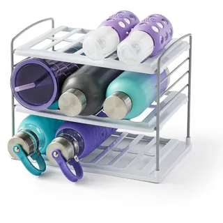 YouCopia UpSpace Verstellbarer Wasserflaschen-Organizer für Küchenschrank und Speisekammer, Trinkgläser und Weinflaschenhalter, 3 Fächer, Weiß