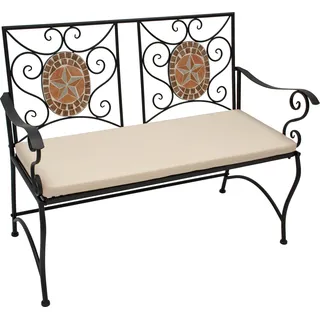 DEGAMO Gartenbank Parkbank Bank LUCCA 2-sitzer, Eisen schwarz mit Mosaikeinlagen terracottafarben, mit Polsteauflage creme - Braun, Schwarz, Weiß