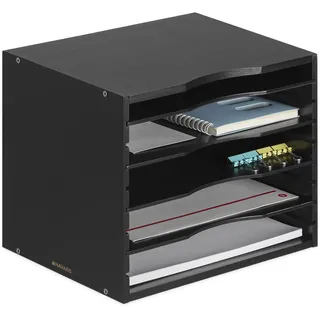 Navaris Dokumentenablage Briefablage Bambus - 33x26x24,5cm Schreibtisch Organizer - Holz Ablage 5 Ablagefächer - Ablagesystem für Büro - Schwarz