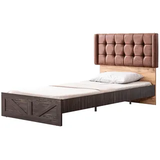 Hanah Home Stilvolles Einzelbettgestell, Anthrazit & Braun, 116 x 108 x 207 cm | 100% melaminbeschichtet, 18 mm dick | Zerlegt, passend für Matratzen der Größe 100 x 200 cm