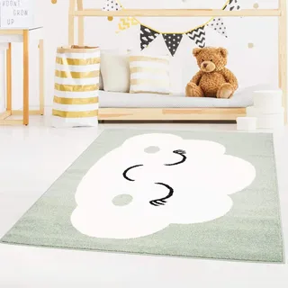 Carpet City Kinderteppich Bubble Kids Flachflor mit Wolken-Motiv in Mint-Grün für Kinderzimmer; Größe: 120x160 cm, bubble-1324-green-120x160