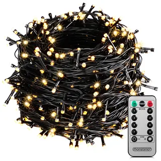 MONZANA® 400 LED Lichterkette 40m mit Fernbedienung Timer Innen Außen 8 Modi Dimmbar IP44 Wetterfest Stecker Weihnachten Weihnachtsbeleuchtung Warmweiß - Schwarz