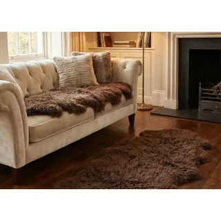 Kuhfelle Online & Nomad Tibet Doppel-Lammfell Couchauflage 160 x 60 cm – Echtes Lammfell – Gelockt & Extra Weich – Sofa- & Bettauflage aus Naturfell – Dunkelbraun