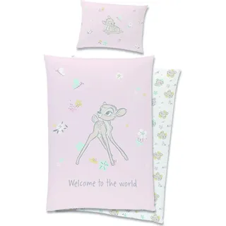 PHU CARBOTEX Disney Bambi BABY Bettbezug, Welcome - 90 x 120 cm - Baumwolle - Rosa