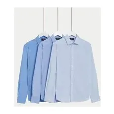 Mens M&S Collection 3er-Pack schmal geschnittene, bügelleichte Langarmhemden - Blue, Blue, 17