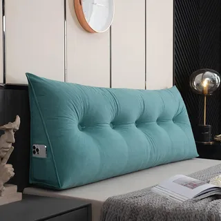 MONDEX Rückenkissen Bett, Lesekissen für Bett und Sofa, Rückenpolster für die Wand, Sitzkissen, Wandkissen, Groß Keilkissen mit Waschbarem Bezug, Ideal zum Lesen, Fernsehen,Malachite Green,80cm