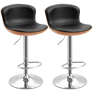 Homcom 2Er-Set Barhocker mit Fußstütze Barstuhl höhenverstellbar drehbar Kunstleder , Schwarz , Kunststoff , 53.5x85x46 cm , Esszimmer, Barmöbel, Barhocker
