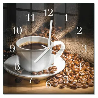 Tulup Glasuhr Wanduhr Küchenuhr Echt-Glas 30x30 cm Modern Dekorativ Geräuschlos Weiße Zeiger - Kaffee - Braun