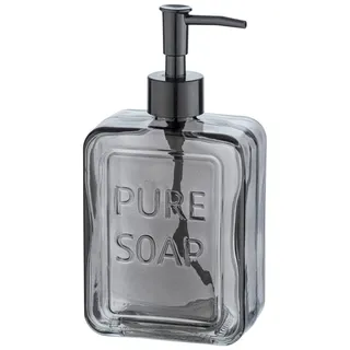 WENKO Seifenspender Pure Soap, nachfüllbarer Flüssigseifenspender aus hochwertigem Glas, großzügiger Desinfektionsmittelspender für Küche, Bad und Gäste-WC, Füllmenge 550 ml, 9,5 x 20 x 6 cm, Grau