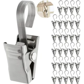 Gardinenklemmen, 30 Pack, in Metall-farben, mit Ø 10 mm Haken Öse, 35 mm lange Vorhang Clips mit Haken, Gardinen Klammern, für Duschvorhang, Fenstergardine, Mehrzweckhaken Klammer, Lichterkette Halter