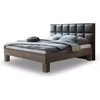 Eiche Massivholzbett mit gepolstertem Kassetten Kopfteil – 200 x 200 cm / wildeiche-rustikal