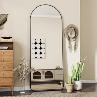 Koonmi 53 x 163 cm Gewölbter Top Ganzkörperspiegel mit Runden Ecken - Ganzkörperspiegel Groß Frei Stehend-Hängend-Lehnend, Boden Standspiegel als Ankleidespiegel für Wohnzimmer, Schwarz