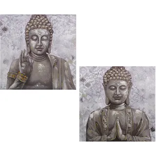 DRW 2er Set Leinwandbild aus Holz, quadratisch, mit einem mehrfarbigen Buddha, 60 x 3 x 60 cm