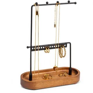 KOOK TIME Schmuckständer - Freundlicher Schmuckhalter und Schmuckbaum, Ideal für Ketten, Armbänder und Ringe, Schmuckaufbewahrung und Organizer, Kettenhalter und Ohrringhalter- Schwarz/Akazienholz