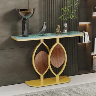 WISFOR Konsolentisch Marmor Flurtisch Dekotisch Sideboard Beistelltisch mit Metallrahmen Wohnzimmer Eingangsbereich, Jadegrün - Türkis