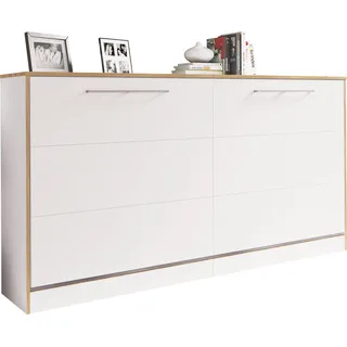 VCM Skabsseng H. 114 x B. 213 x D. 43 cm, foldevægseng vandret med lamelramme 90x200 cm, sengeskab, kommode Smalu - Weiß