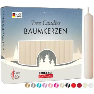 BRUBAKER 20er Pack Baumkerzen Wachs - Weihnachtskerzen - Champagner | Pyramidenkerzen Christbaumkerzen