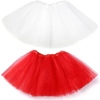 PNPGDYK 2 Stück Kinder Mädchen Tuturock Prinzessinrock Minirock Tüllrock Ballett Rock mit Elastischer Bund Lieblich für 2-8Jahre alt (Weiß,Rot)