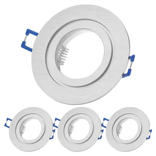 Sweet Led 4x Einbaurahmen inkl. GU10 Fassung 230V IP44 Einbauleuchten-Rahmen Aluminium Einbauspots fürs Bad Möbelleuchten downlight spot – rund, Silber gebürstet