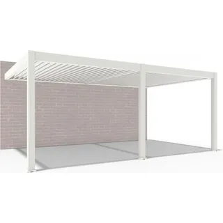 Weide E-Deluxe Plus | elektrische Wand Pergola mit LED | Voll Aluminium | 4 x 6 M | motorisiertes Lamellendach weiß - Weiß