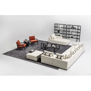 Moderne Weiße Sofagarnitur Ecksofa Wohnlandschaft Sessel 4tlg Stoff Sofa - Weiß