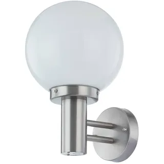 Lindby Edelstahl Wandlampe aussen, Wandleuchte Außenleuchte IP44 Außenlampe Glaskugel 1x E27 max. 60W ohne Leuchtmittel Außenwandleuchten