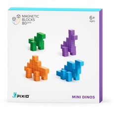 Bizak Pixio Mini Dinos, erstellen Sie Ihren Jurassic Park mit 80 Magnetwürfel, kombinieren Sie Ihre Farben nach Ihren Wünschen, einfach und schnell, empfohlen für Kinder ab 6 Jahren (64244010)