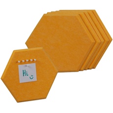 Bild Filzpinnwand, 6 Stück, Selbstklebende Sechsecke aus Filz, HxBxT: 26x30x0,9 cm, Filzwand inkl. Pinnnadeln, gelb
